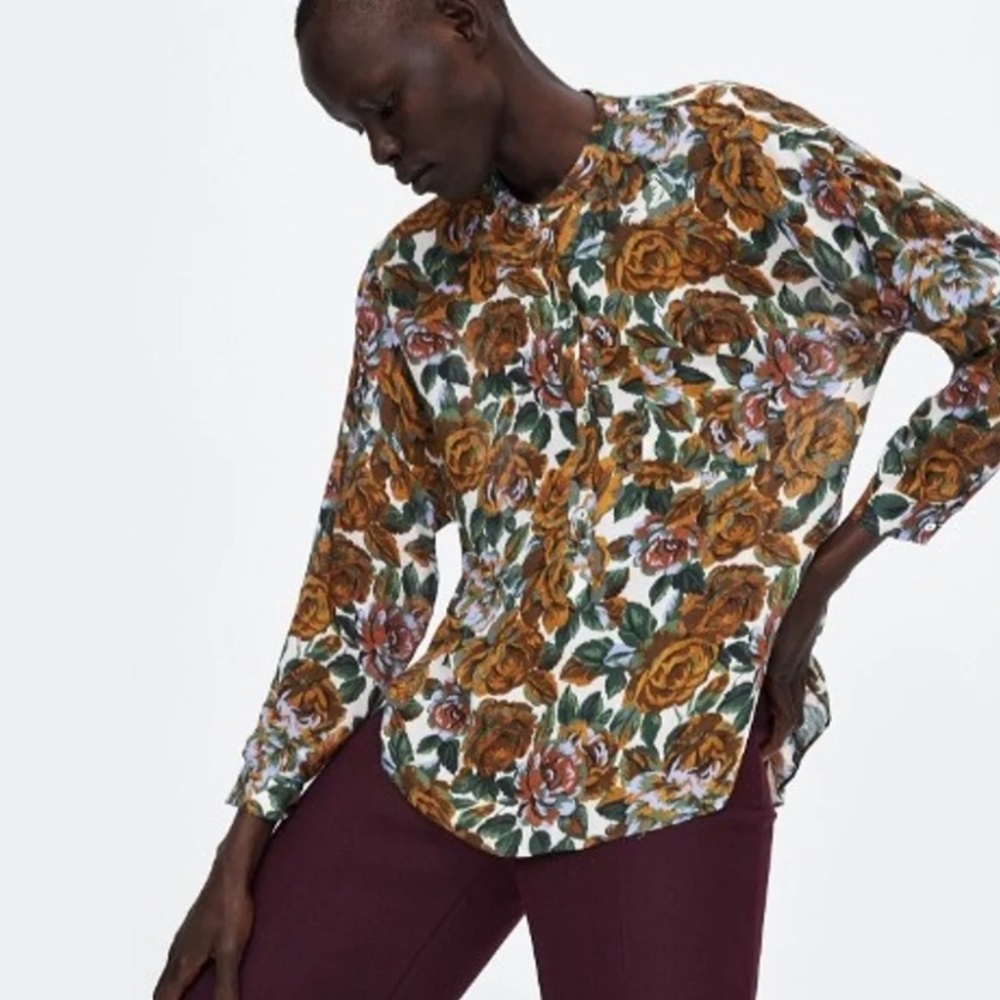 Zara Women’s Oversized Floral Popover Blouse Size XL